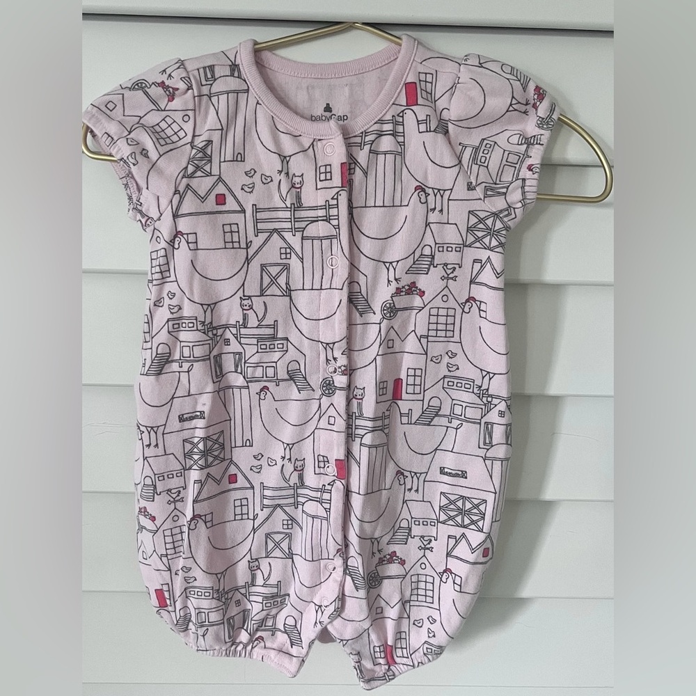 Pink Baby Romper with Farm Print
